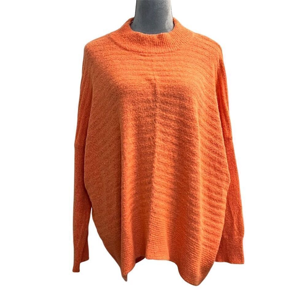 Fever Women's Orange Knit Pullover Sweater M Fall Oversized Boho Hippie Stretch